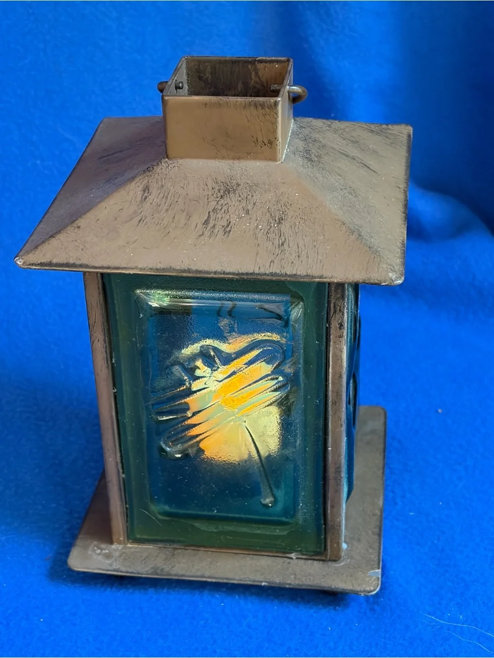 Rustic Bronze Dragonfly Glass Panel Lantern Rare Find- Unbranded vintage